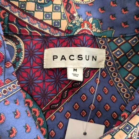 PACSUN Shirt Men's M Multicolor Abstract Short‎ Sleeve Loop Camp Collar Rayon - Picture 10 of 15